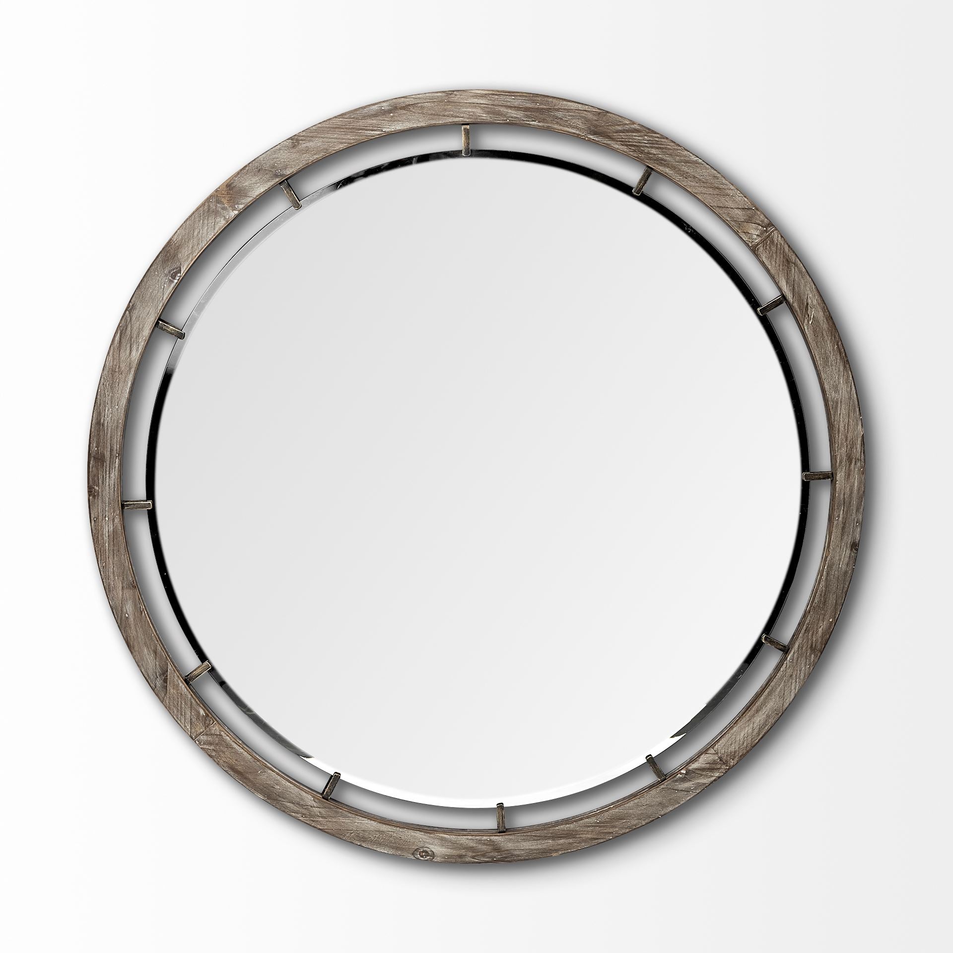 Sonance 46" Round Brown Wood Frame Mirror