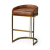 Hollyfield Brown Leather | Gold Metal | Bar Stool