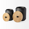 Cyril (Set of 2) Gray Metal W/ Brown Wood Lids Jars