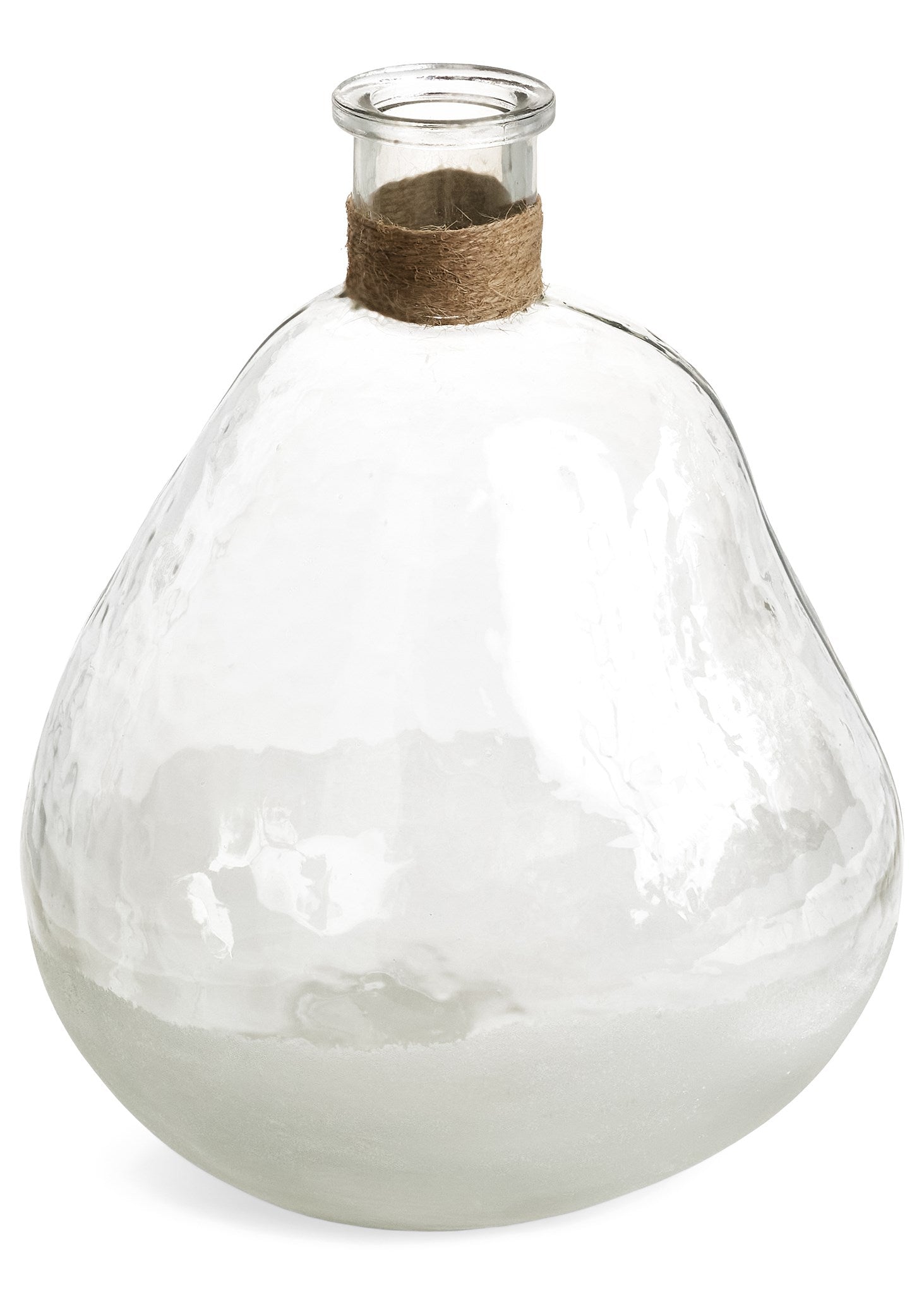 VASE EMBOSSED GLASS W/JUTE ROPE CLEAR/FROSTED