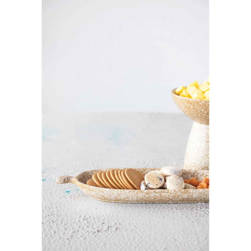 Stoneware Tray with Handles, Reactive Glaze