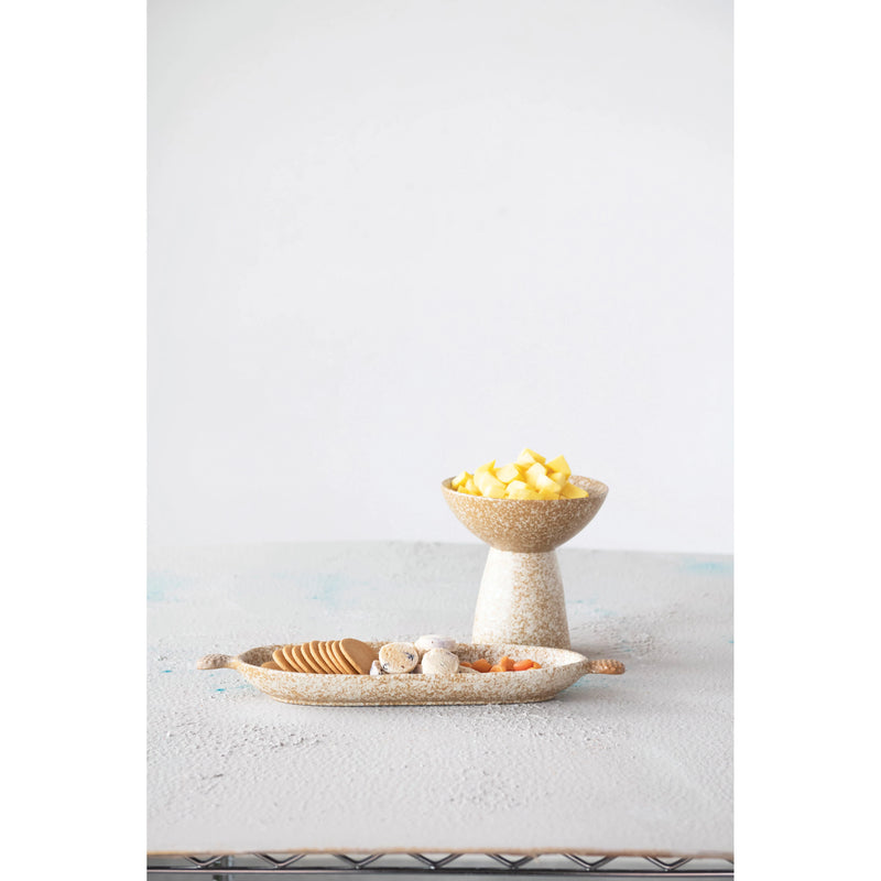 Stoneware Tray with Handles, Reactive Glaze
