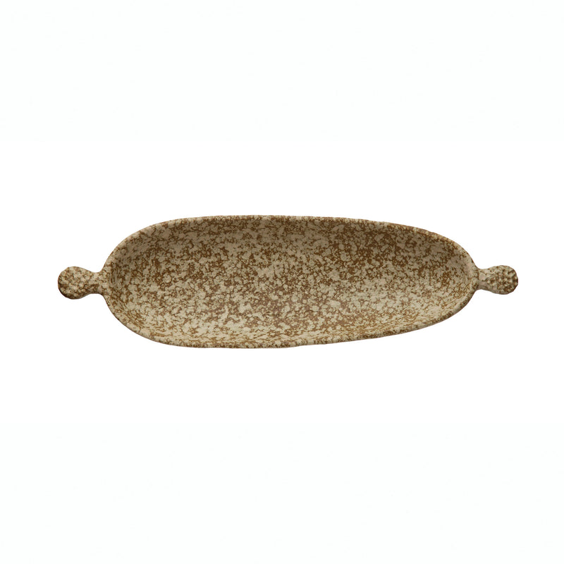 Stoneware Tray with Handles, Reactive Glaze