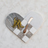Two-Tone Marble Heart Shaped Cheese/Cutting Board w/ Canape Knife - Grey & White
