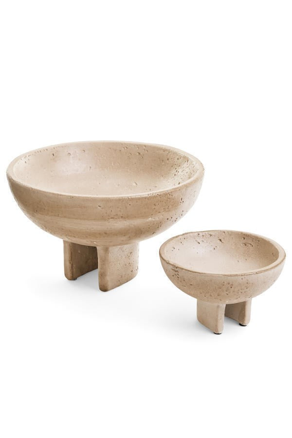 BOWL LARGE PEDESTAL CEMENT TRAVERTINE LOOK BEIGE