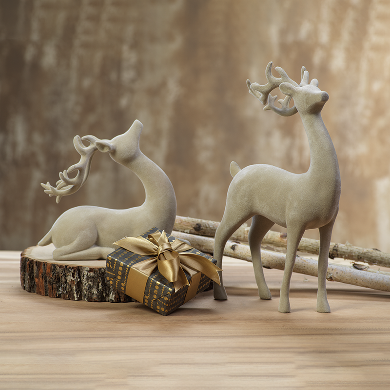 Flocked Decorative Standing Deer - Natural