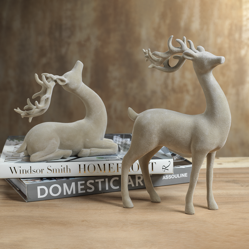 Flocked Decorative Standing Deer - Natural