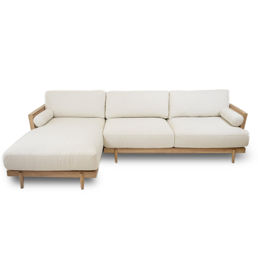 Unio Solid Oak Wood and Fabric Sectional - Mellow Ivory