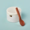 White Marble Lidded Cellar with Wood Spoon