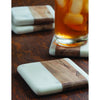 White Marble & Wood Square Coasters - Set of 4