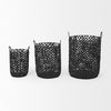 Lola 19.7L x 19.7W x 23.6 Set of 3 Black Water Hyacinth Zig Zag Weave Round Basket W/ Handles