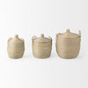 Olivia 15.7L x 15.7W x 17.3H Set of 3 Beige Seagrass Basket W/Lid and Handles