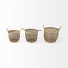 Triopas (Set of 3) Medium Brown Seagrass Round Basket W/ Handles