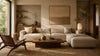 Luxury Japandi living room with earth-tone furniture