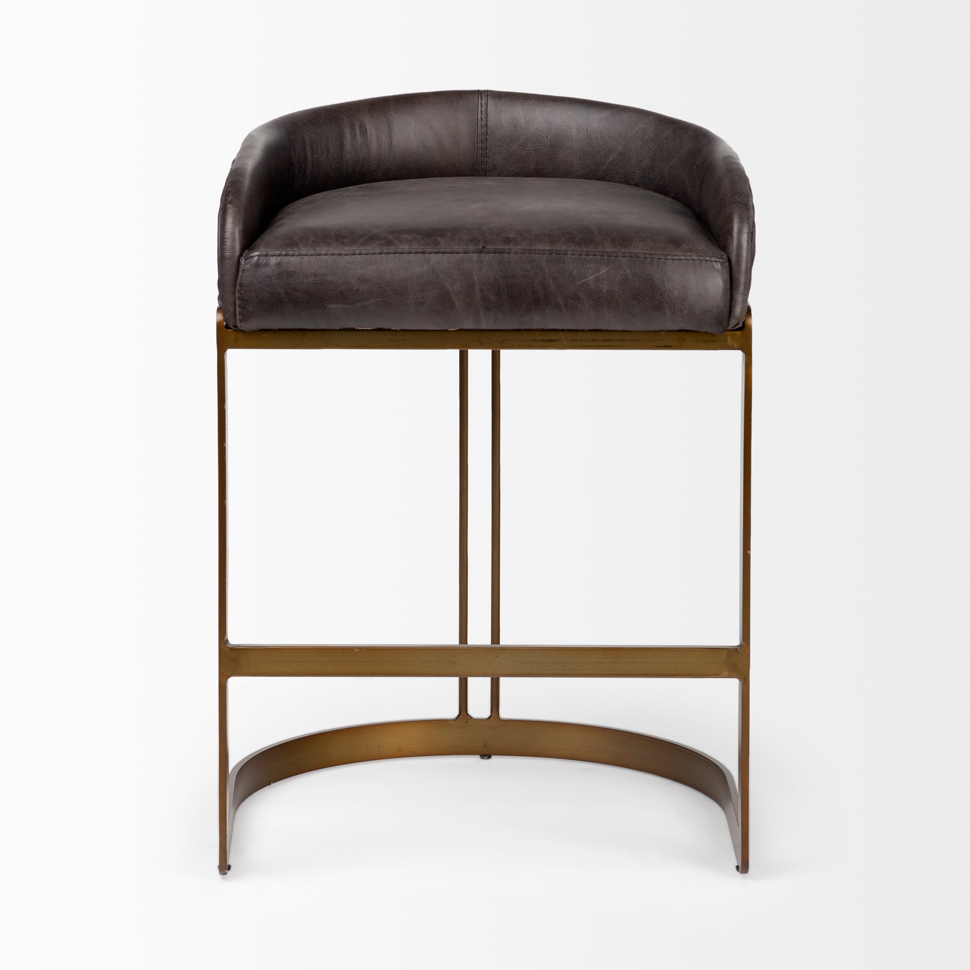 Hollyfield Black Leather | Antiqued Gold Metal | Counter Stool