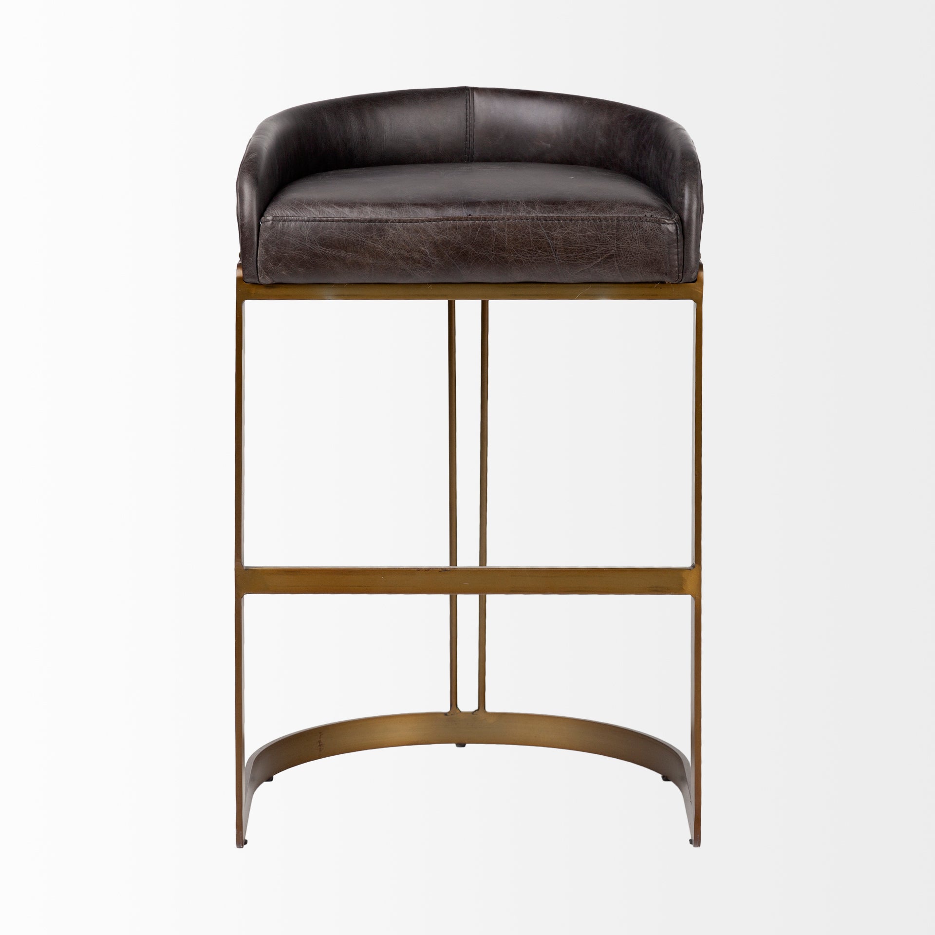 Hollyfield Black Leather | Antiqued Gold Metal | Bar Stool