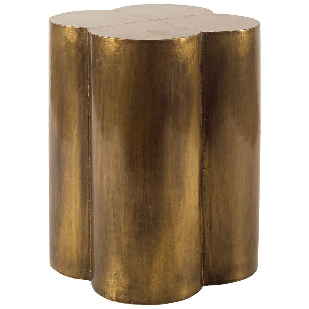 Quatrefoil Gold Flower W/ Wooden Top Brass Cladding Accent Table-thumbmail-1