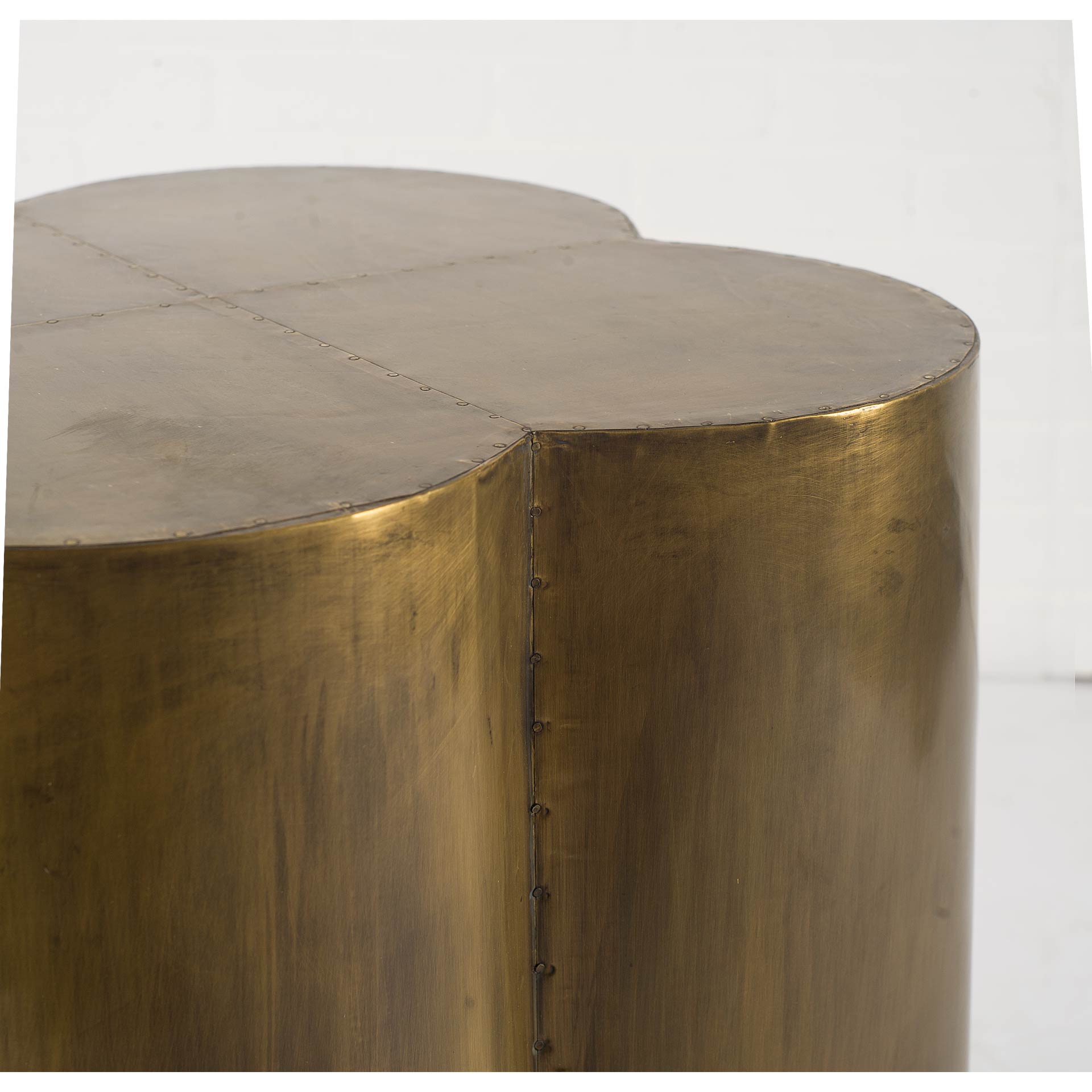 Quatrefoil Gold Flower W/ Wooden Top Brass Cladding Accent Table-thumbmail-2