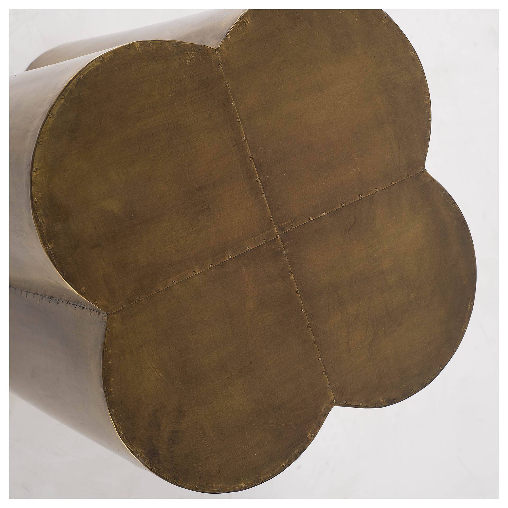 Quatrefoil Gold Flower W/ Wooden Top Brass Cladding Accent Table-thumbmail-3