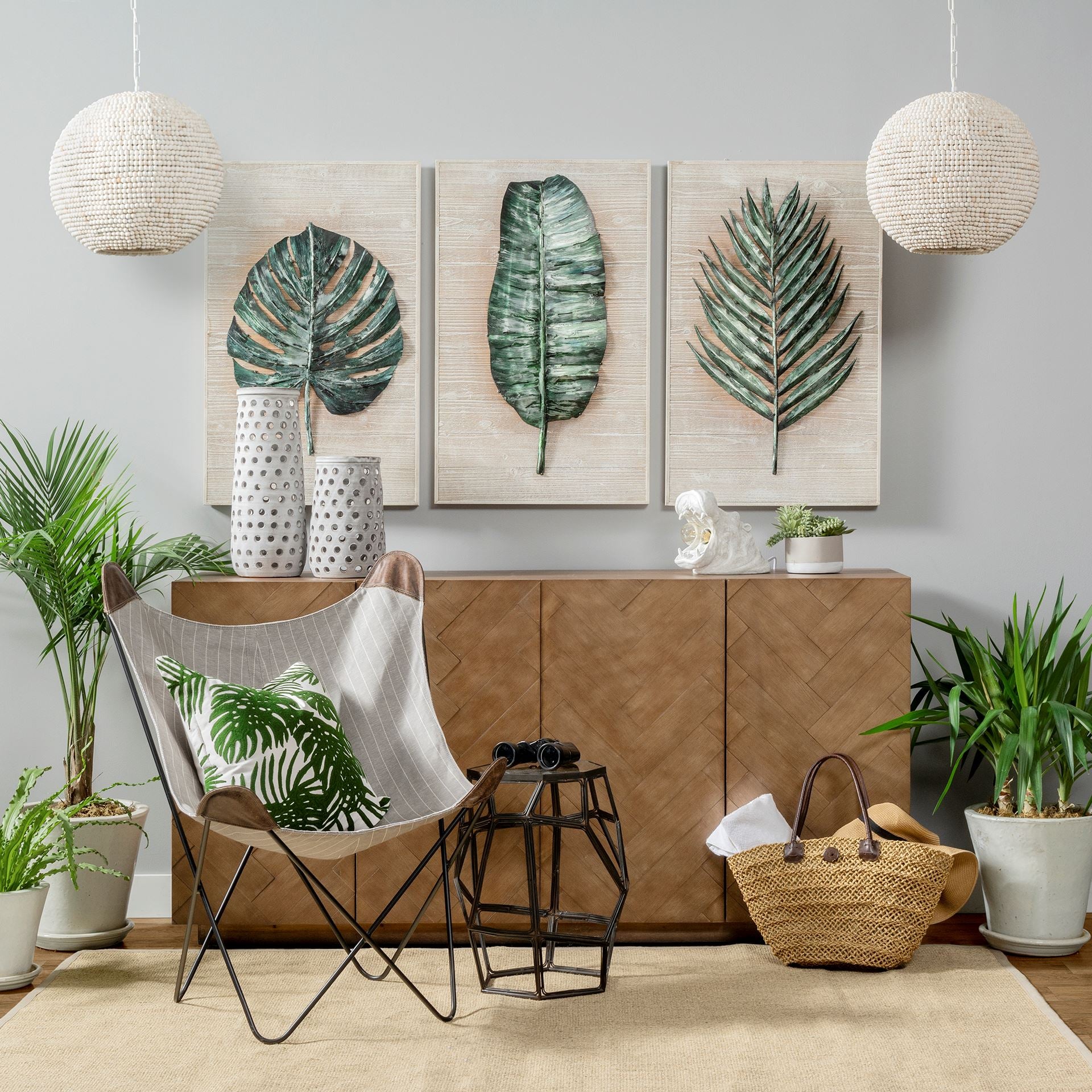 Theta White-Washed Wood Beaded Pendant Light