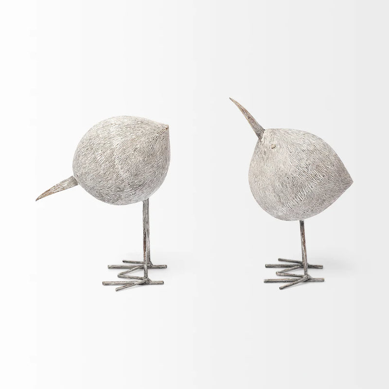 Snipe I 6L x 6W Off-White Resin Bird Ornament W/ Metal Feet