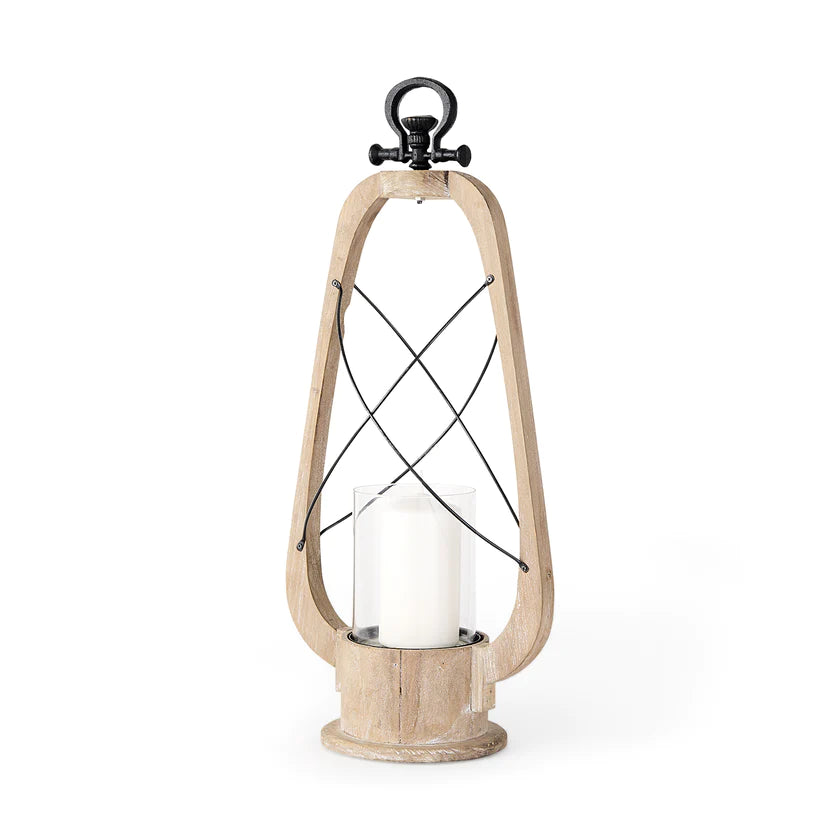 Zain II Large Brown Wooden Vintage Inspired Candle Holder Lantern