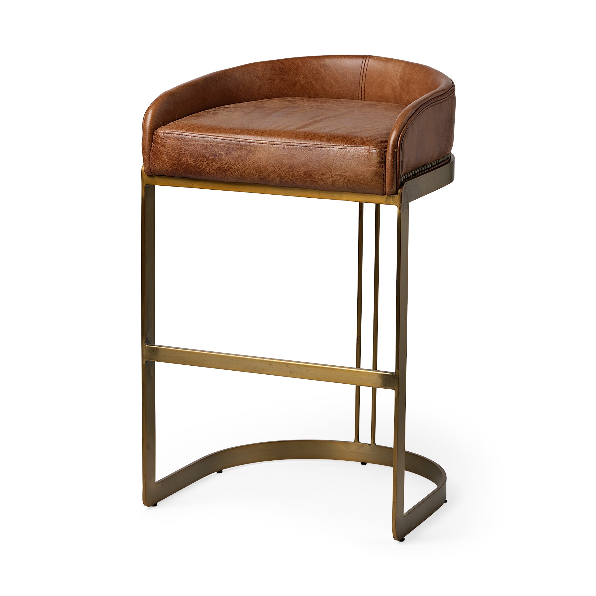 Hollyfield Leather | Gold Metal | Bar Stool