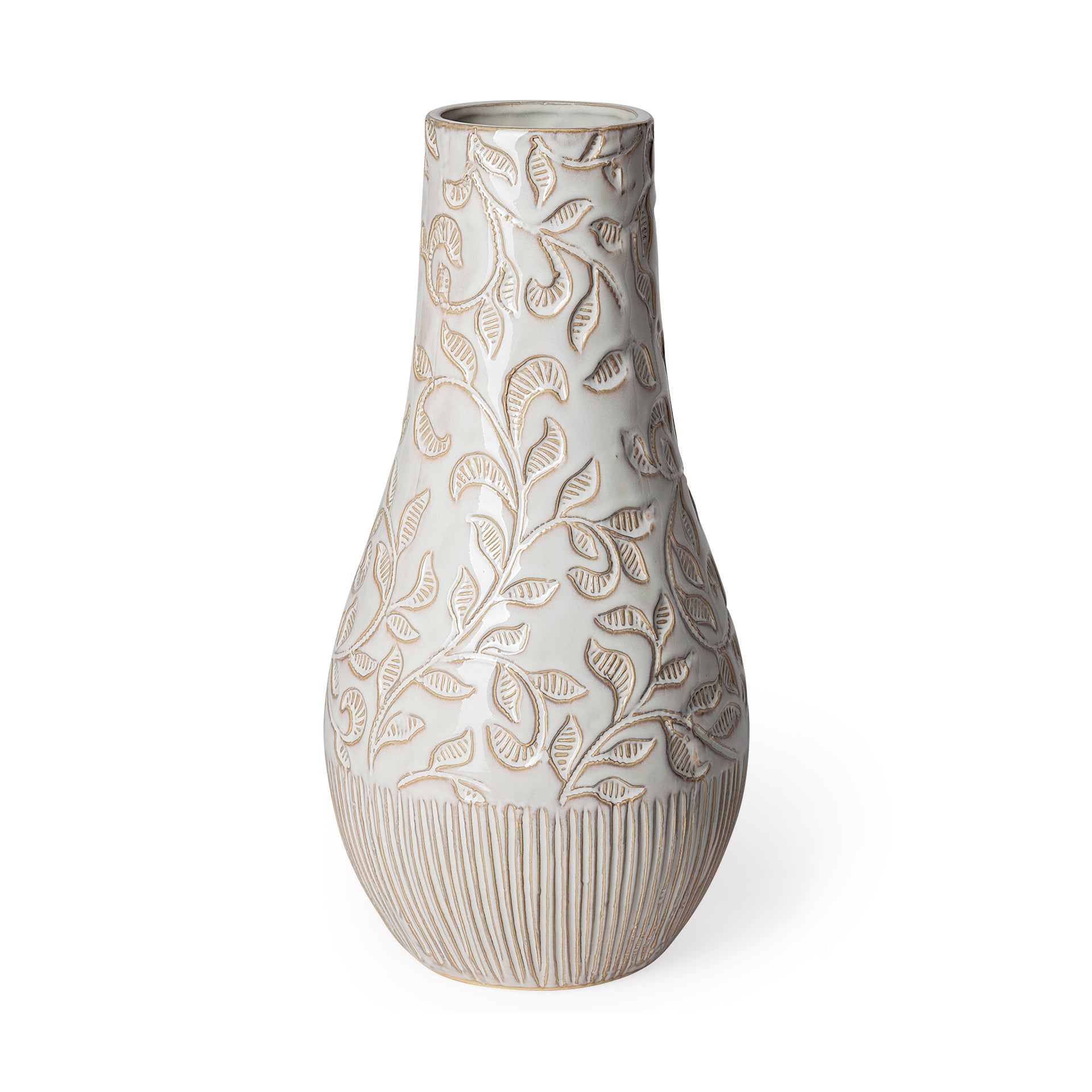 Jadiza White Glaze Floral Patterned Ceramic Vase