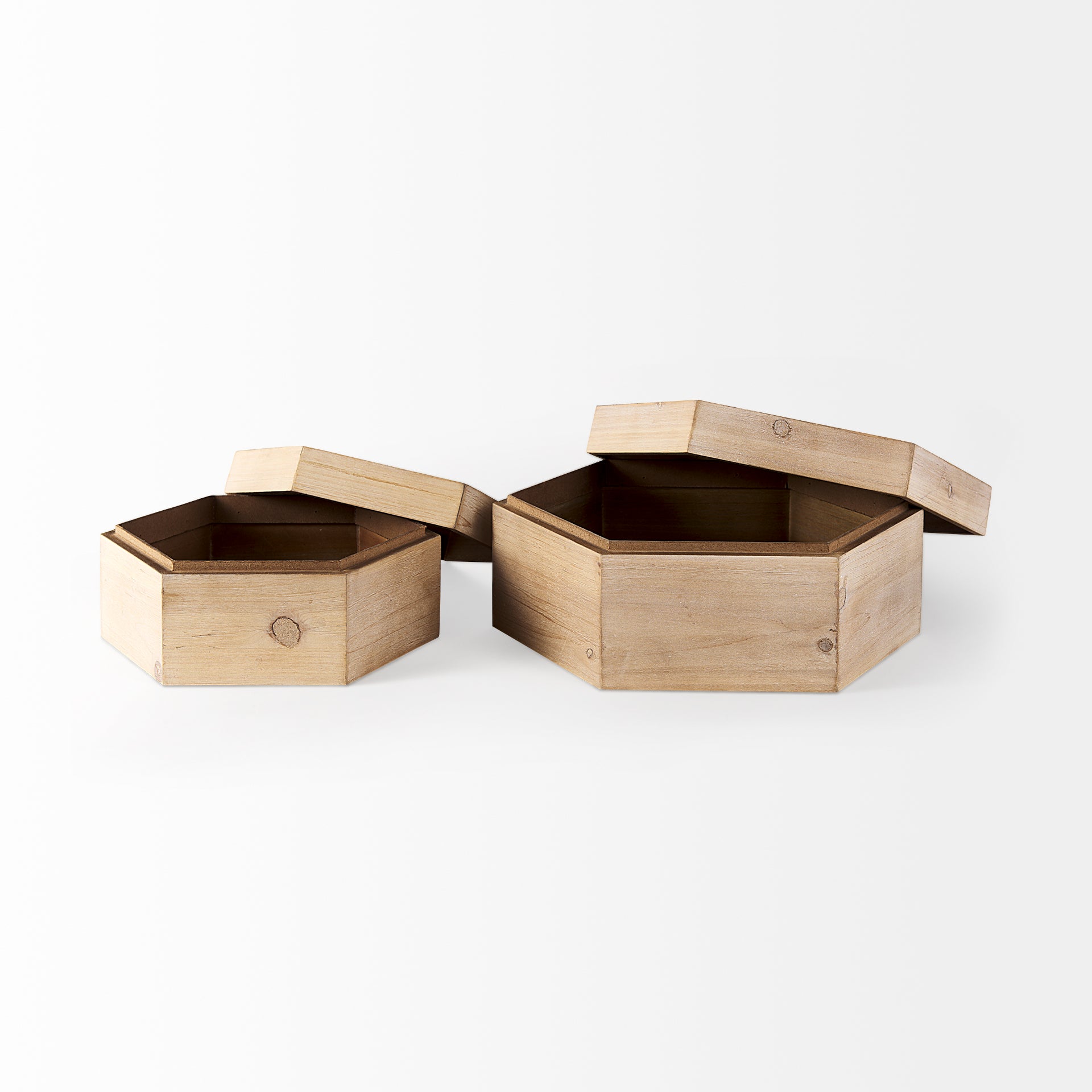 Elyse (Set of 2) Brown Wooden Hexagonal Boxes