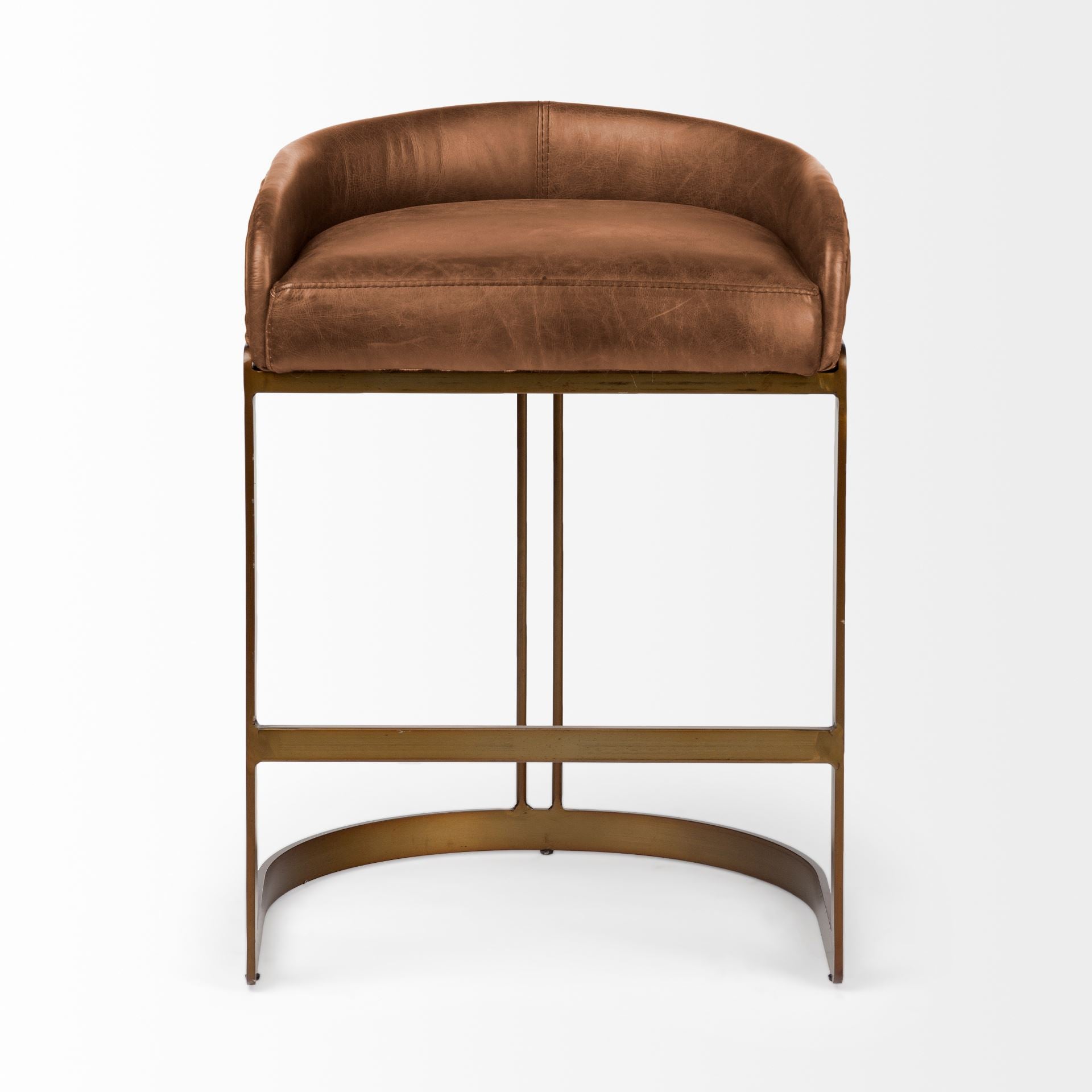 Hollyfield Brown Leather | Gold Metal | Counter Stool