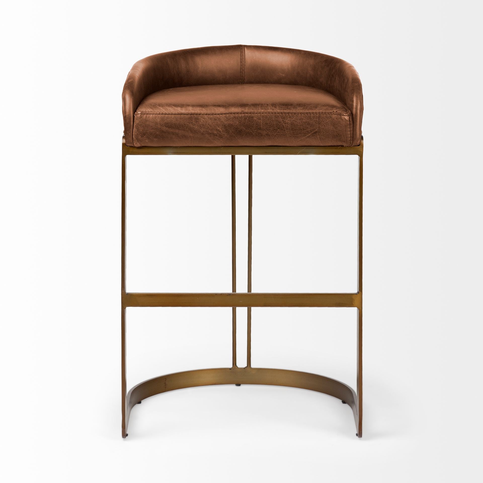 Hollyfield Brown Leather | Gold Metal | Bar Stool