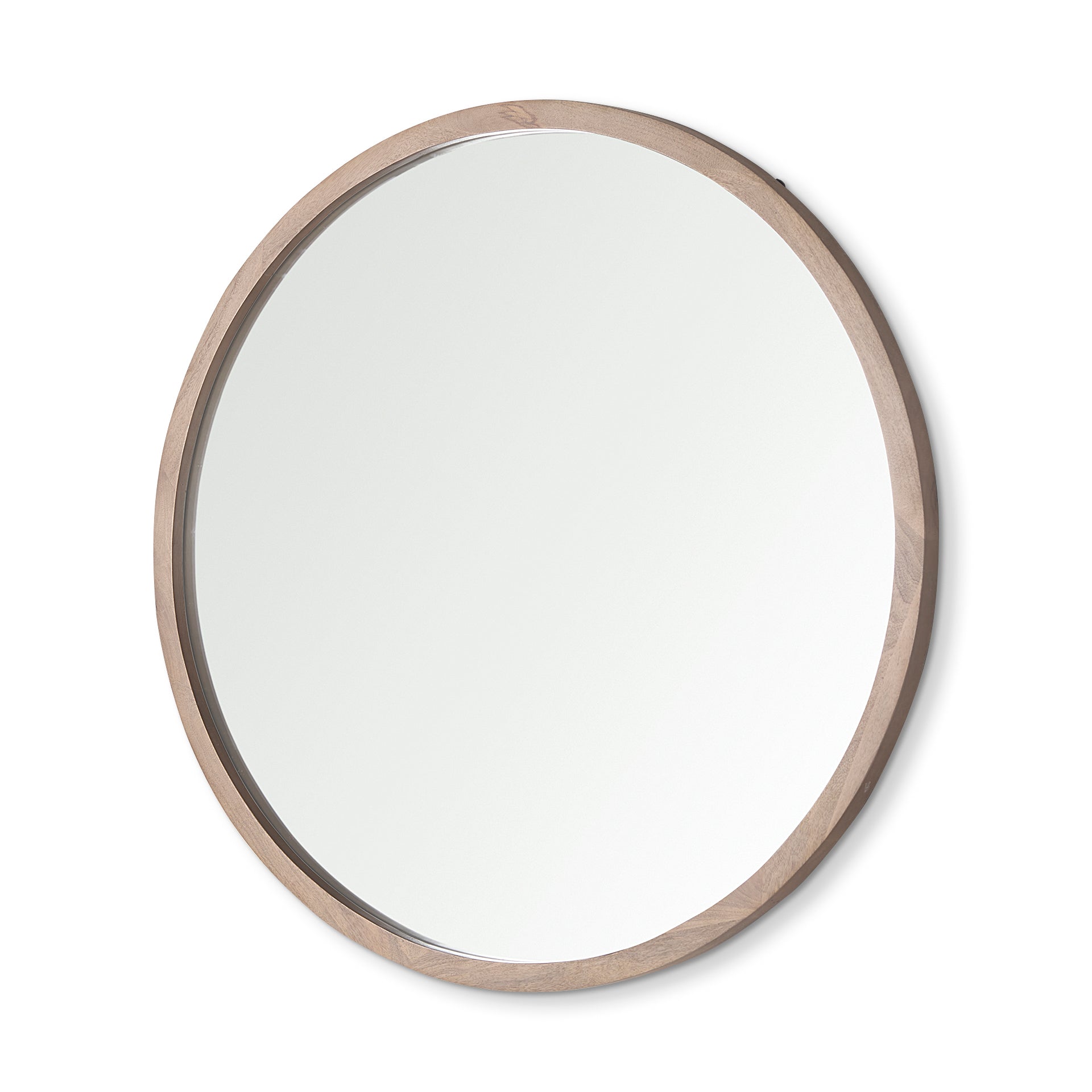 Gambit 46" Round Light Brown Wood Frame Wall Mirror