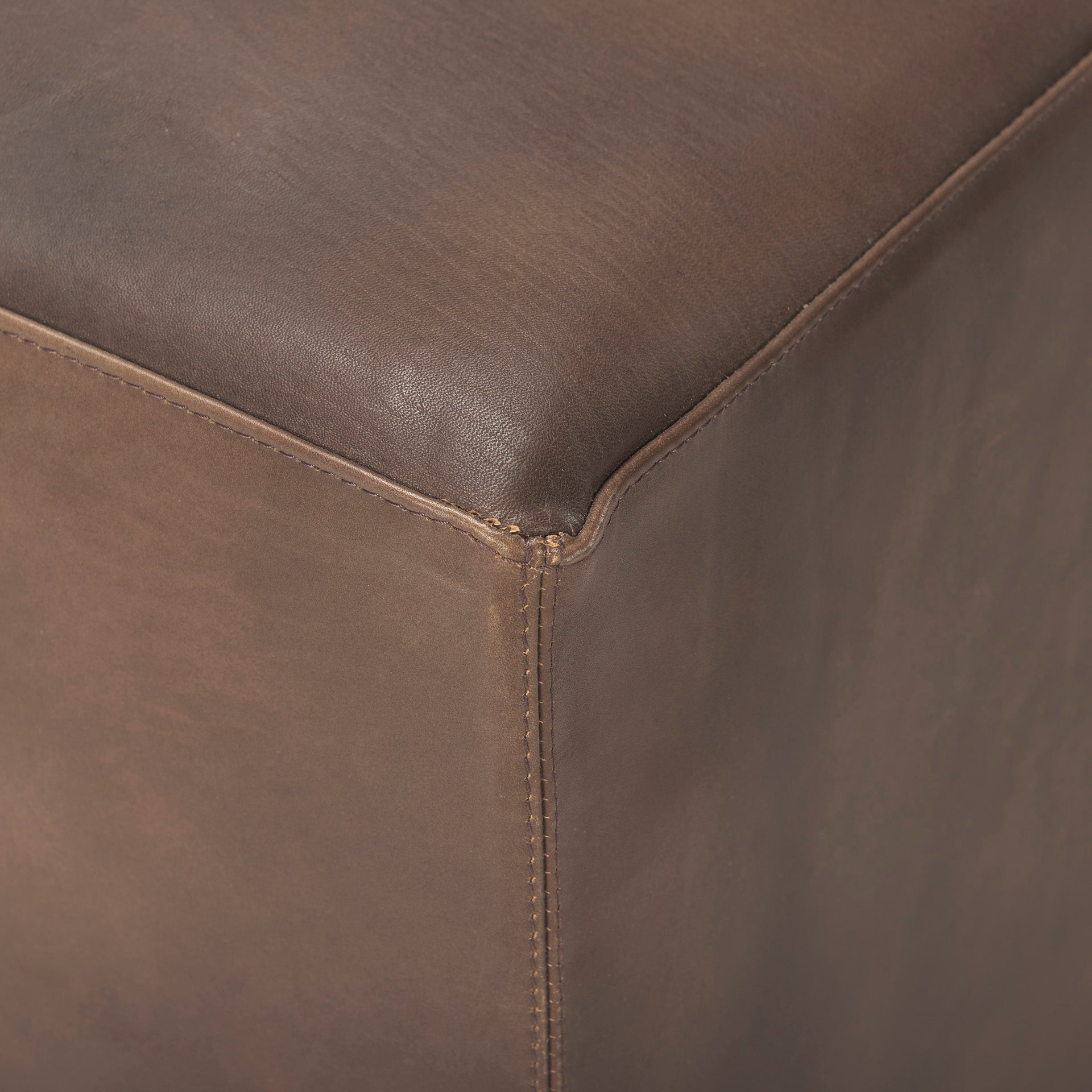 Minara Square Brown Leather Wrapped w/Wood Base Ottoman-thumbmail-3