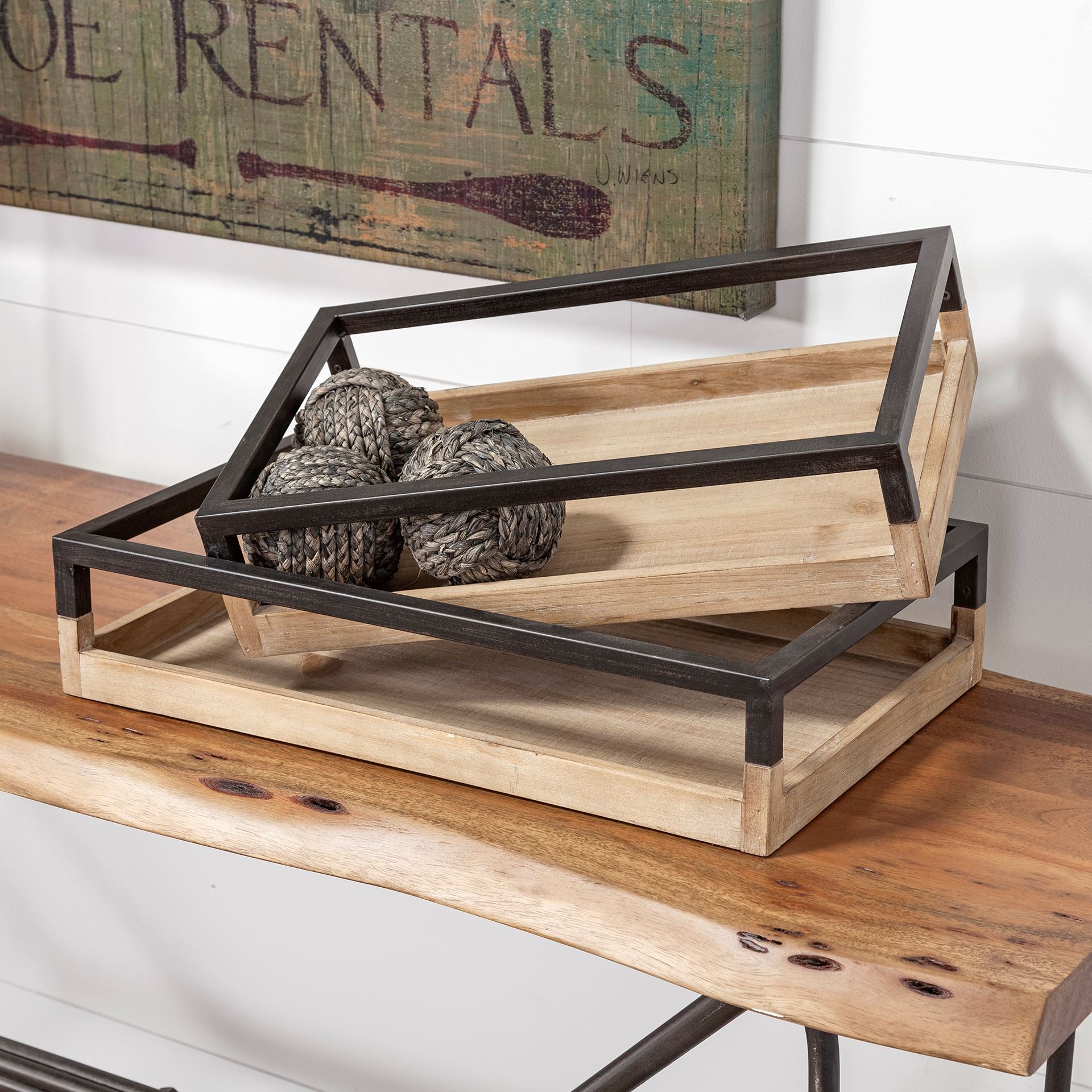 Ross Set of 2 Natural Wood W/ Black Metal Nesting Trays-thumbmail-9