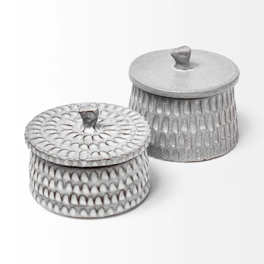 Azul (Small) 5L x 5W Gray Ceramic Detailed Decorative Box