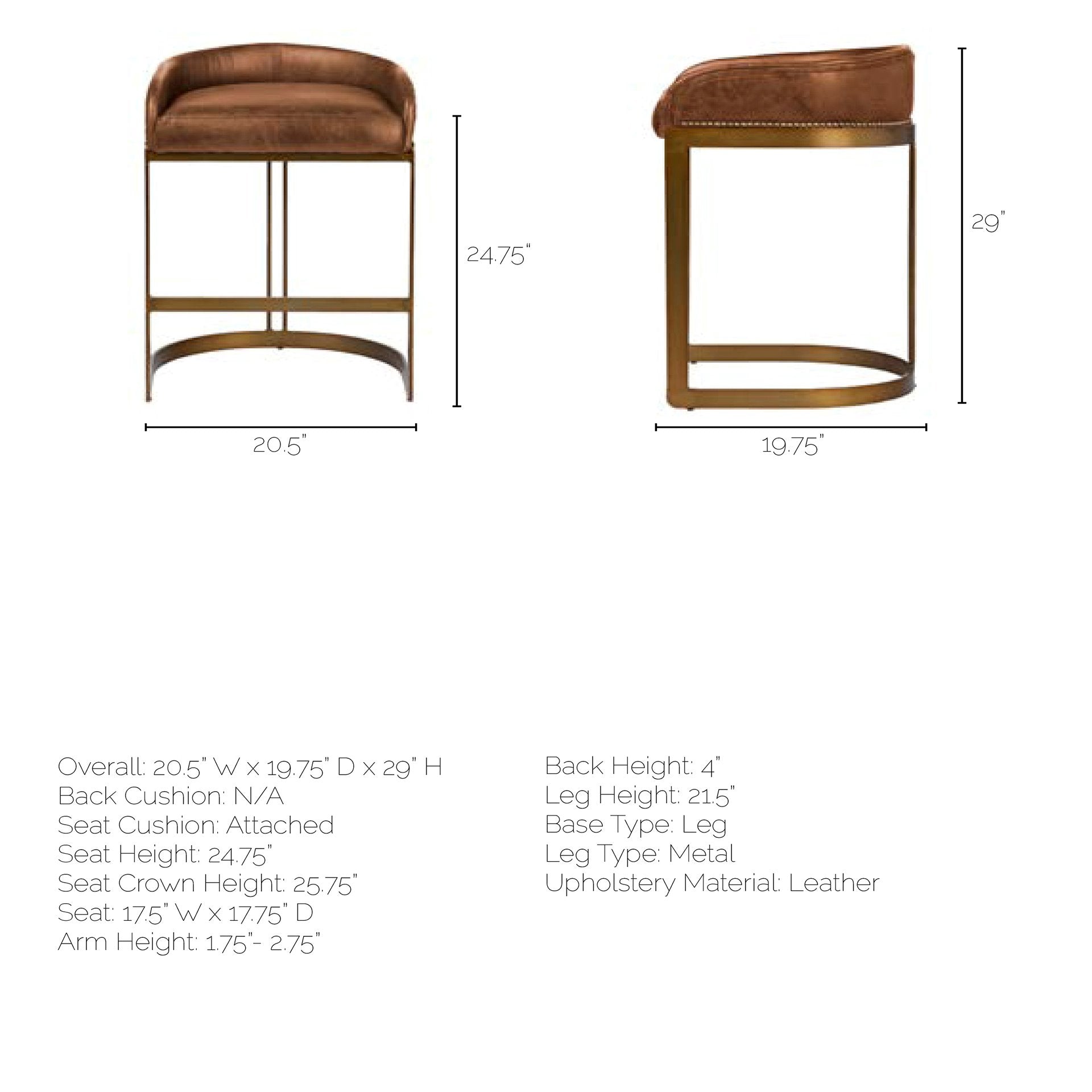 Hollyfield Leather | Gold Metal | Counter Stool