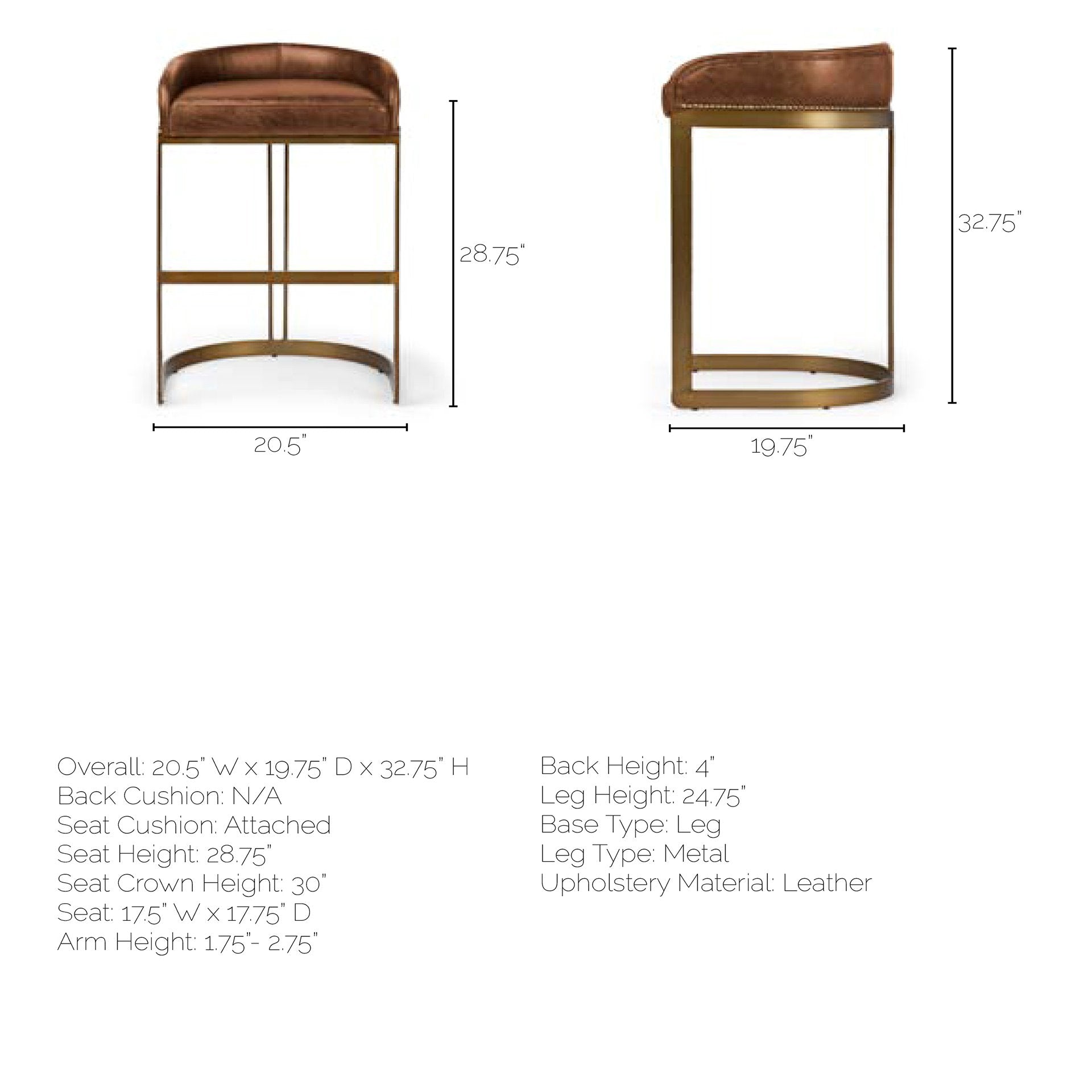 Hollyfield Leather | Gold Metal | Bar Stool