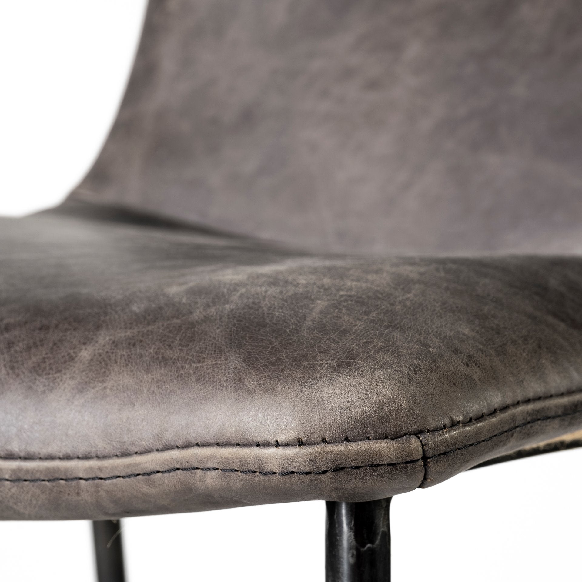 Kavalan 33.5" Total Height Ebony Leather Seat Black Metal Frame Counter Stool