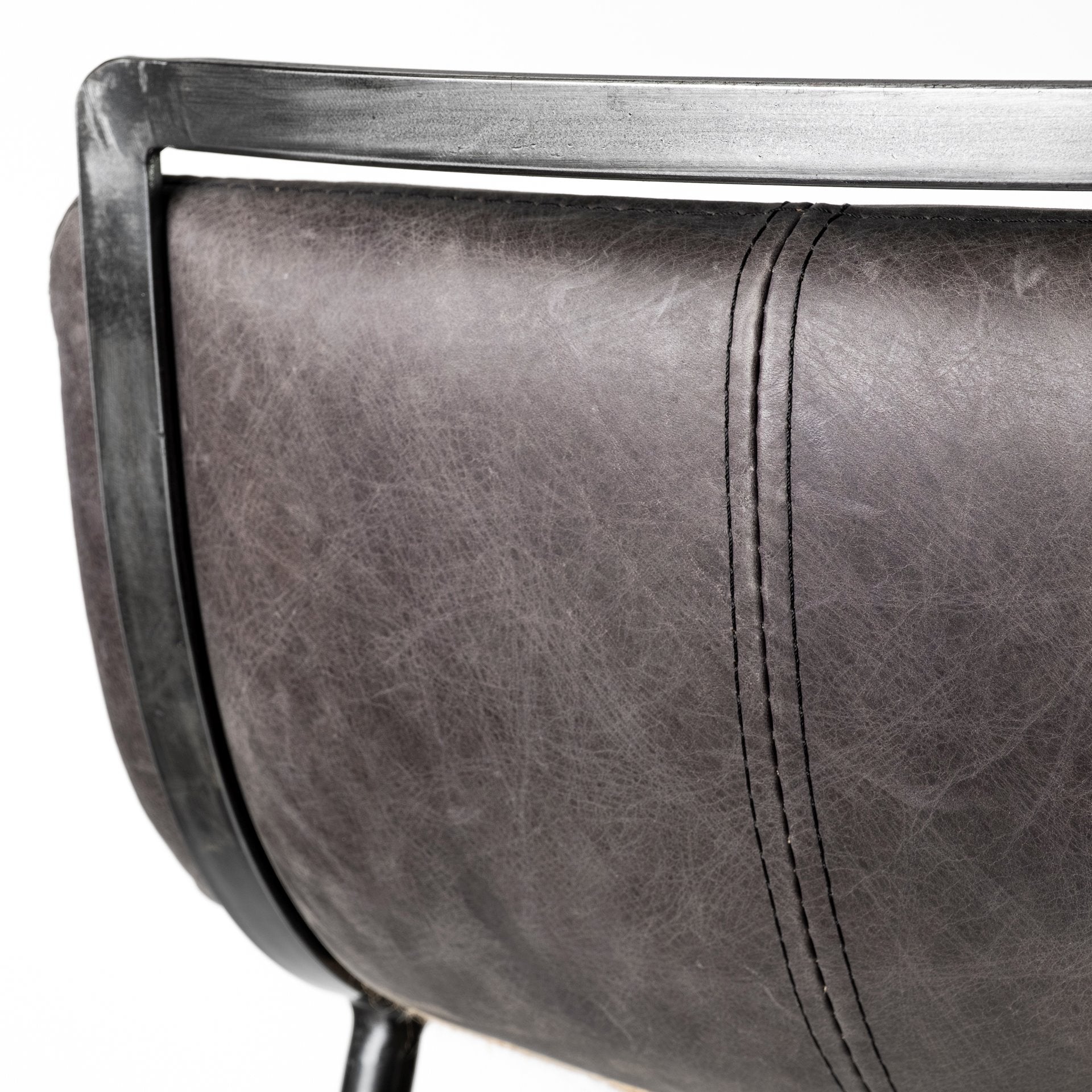 Kavalan 33.5" Total Height Ebony Leather Seat Black Metal Frame Counter Stool