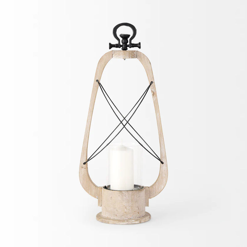 Zain II Large Brown Wooden Vintage Inspired Candle Holder Lantern