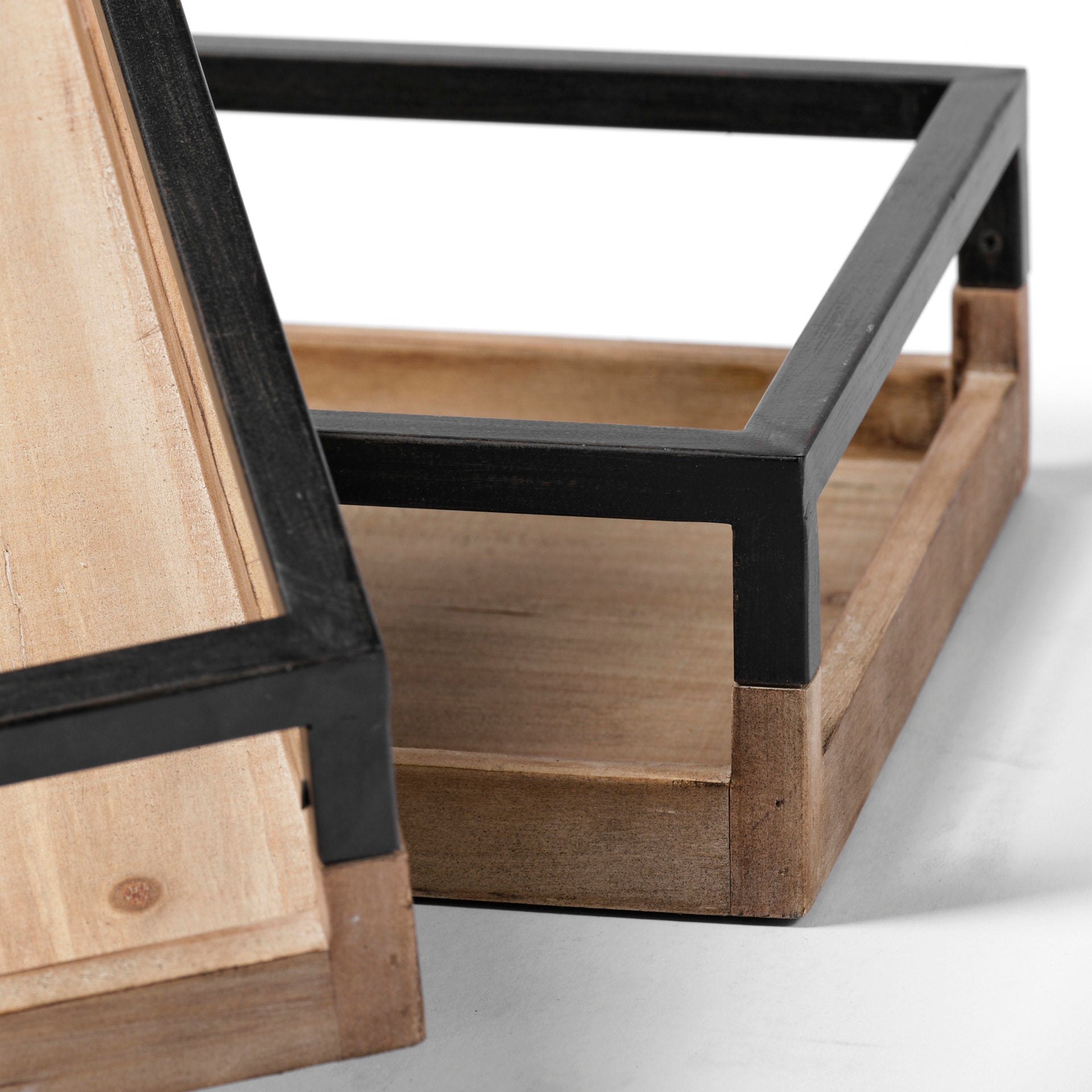 Ross Set of 2 Natural Wood W/ Black Metal Nesting Trays-thumbmail-4
