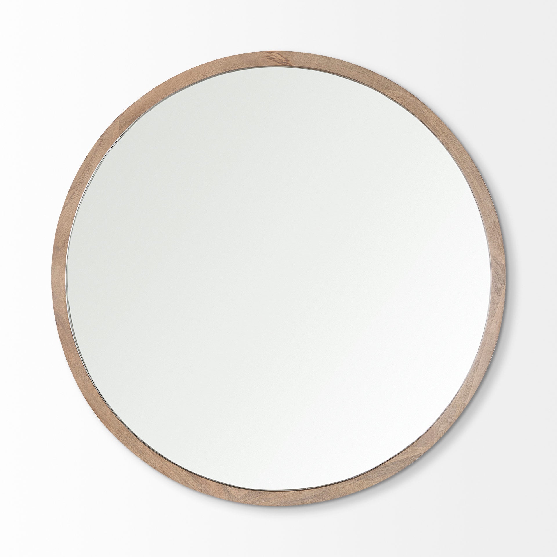 Gambit 46" Round Light Brown Wood Frame Wall Mirror