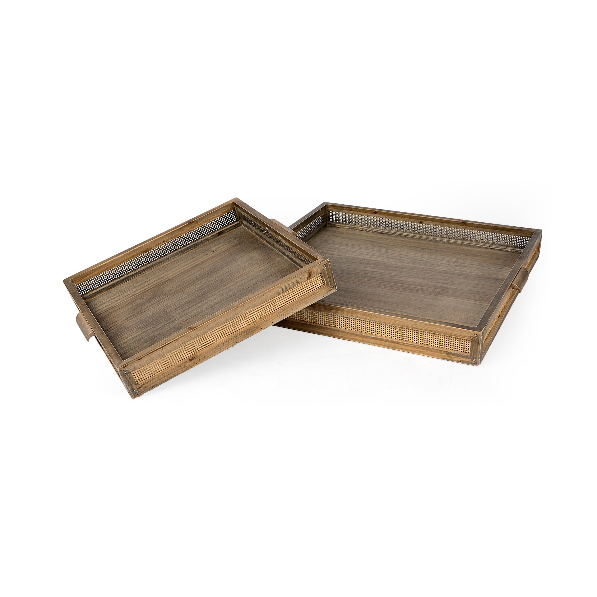 Sonny Tray - Brown Wood and Wicker Square Trays
