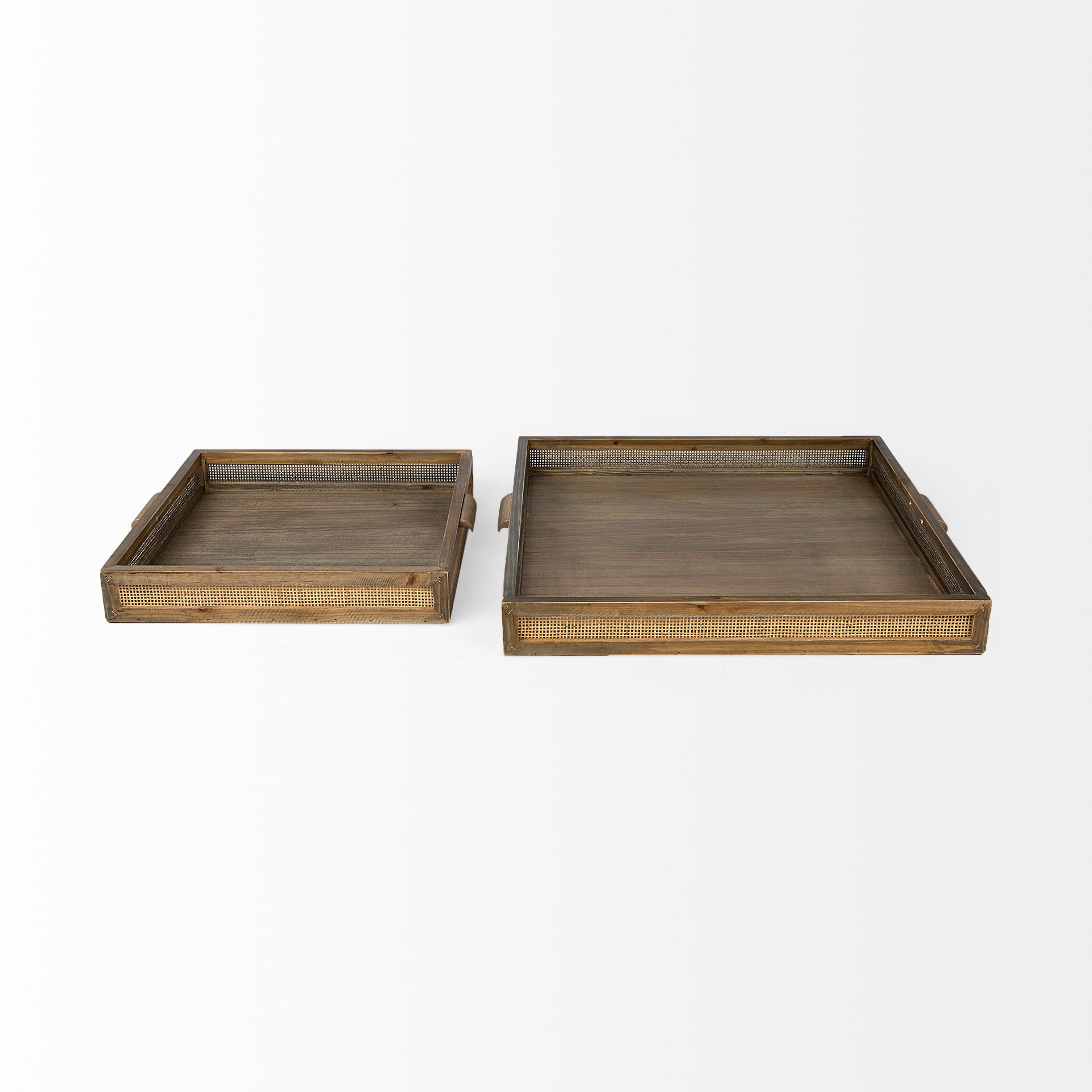 Sonny Tray - Brown Wood and Wicker Square Trays