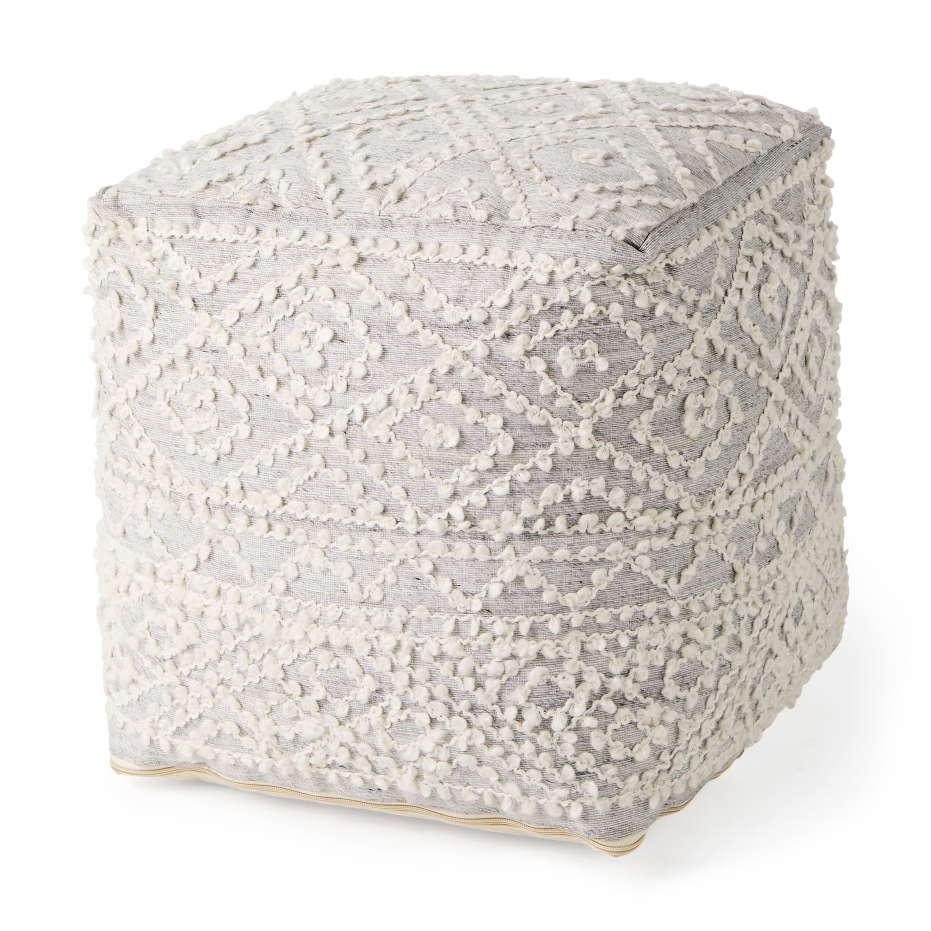 Farida Light Gray Wool and Polyester Patterned Pouf-thumbmail-2