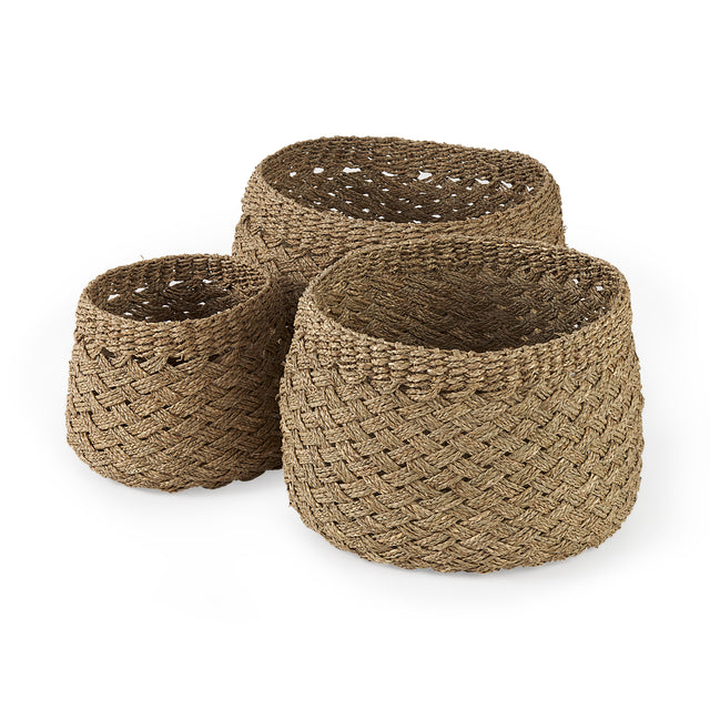 Jarek Brown Seagrass Round Basket Cross Weave  (Set of 3)