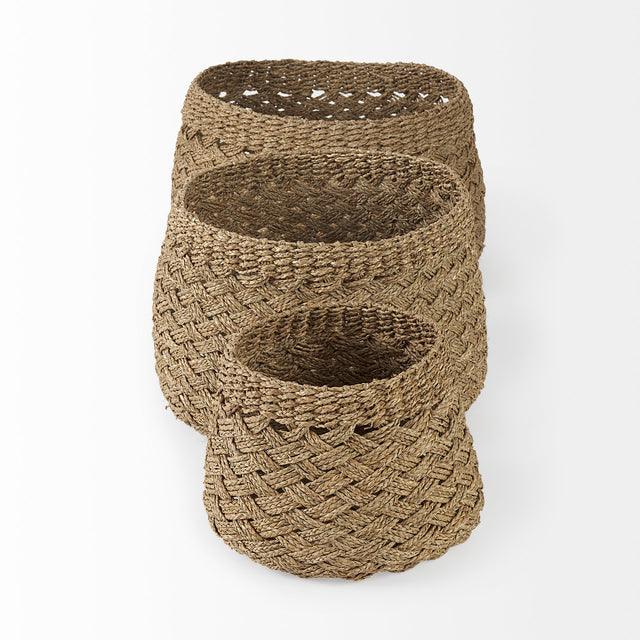 Jarek Brown Seagrass Round Basket Cross Weave-thumbmail-3