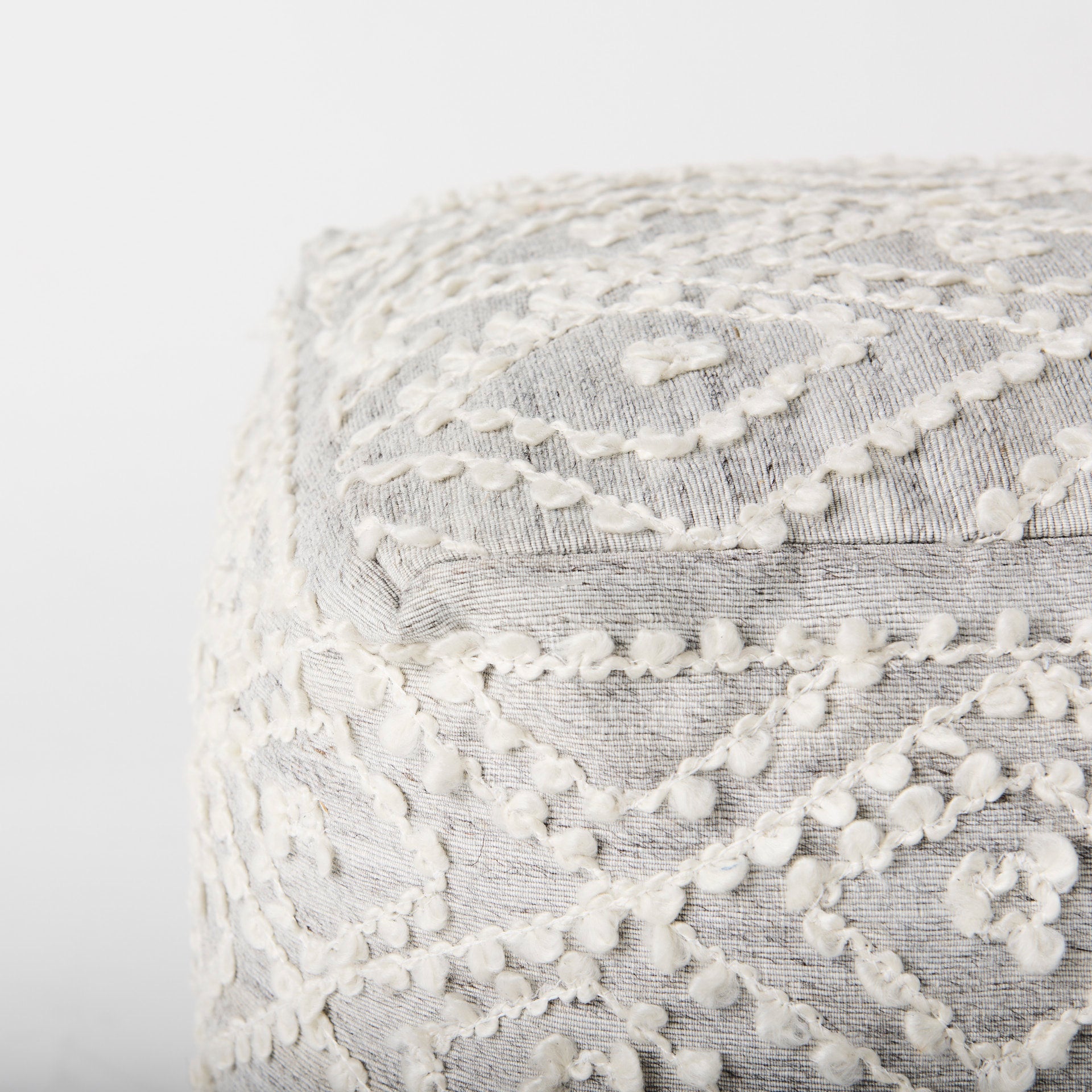 Farida Light Gray Wool and Polyester Patterned Pouf-thumbmail-3