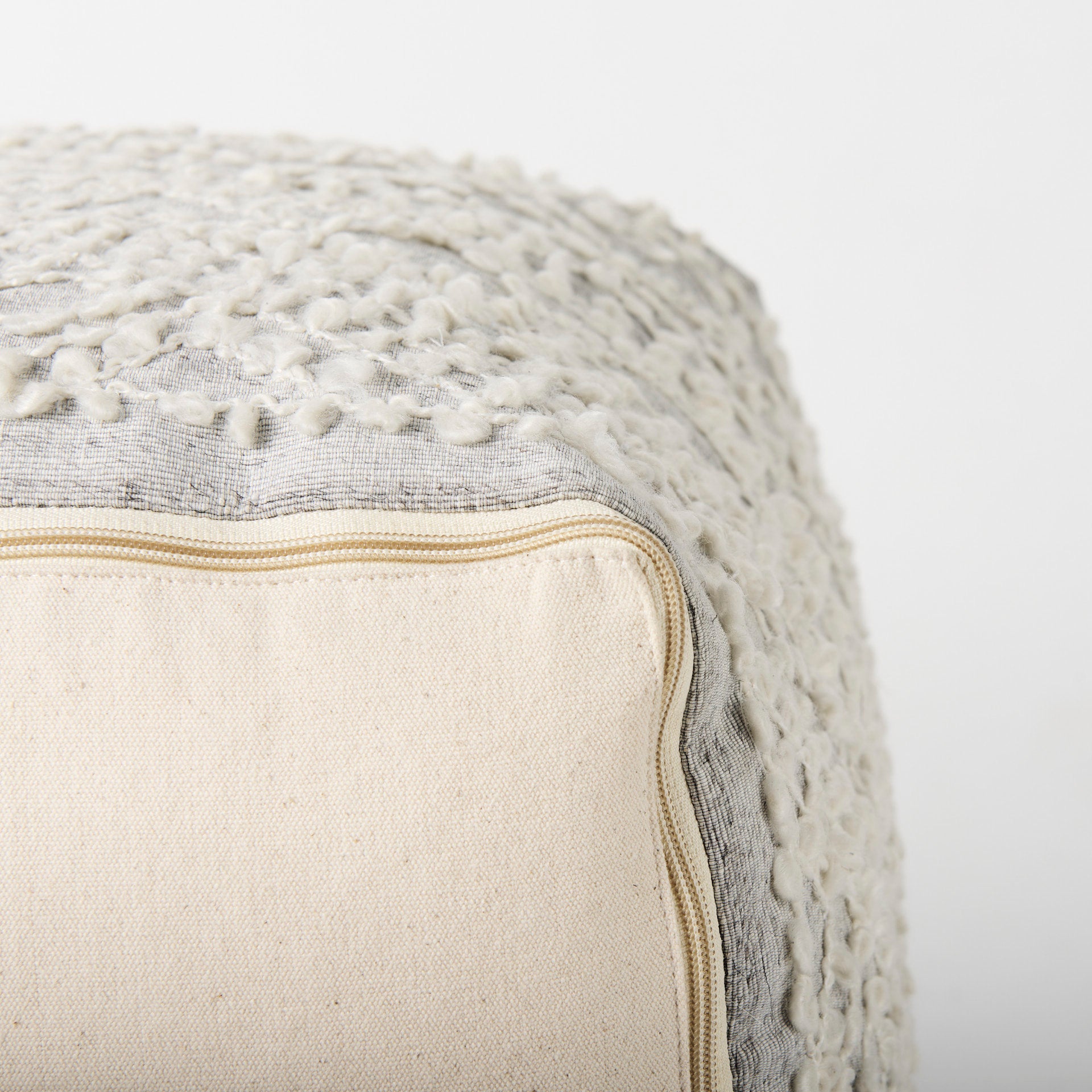 Farida Light Gray Wool and Polyester Patterned Pouf-thumbmail-7