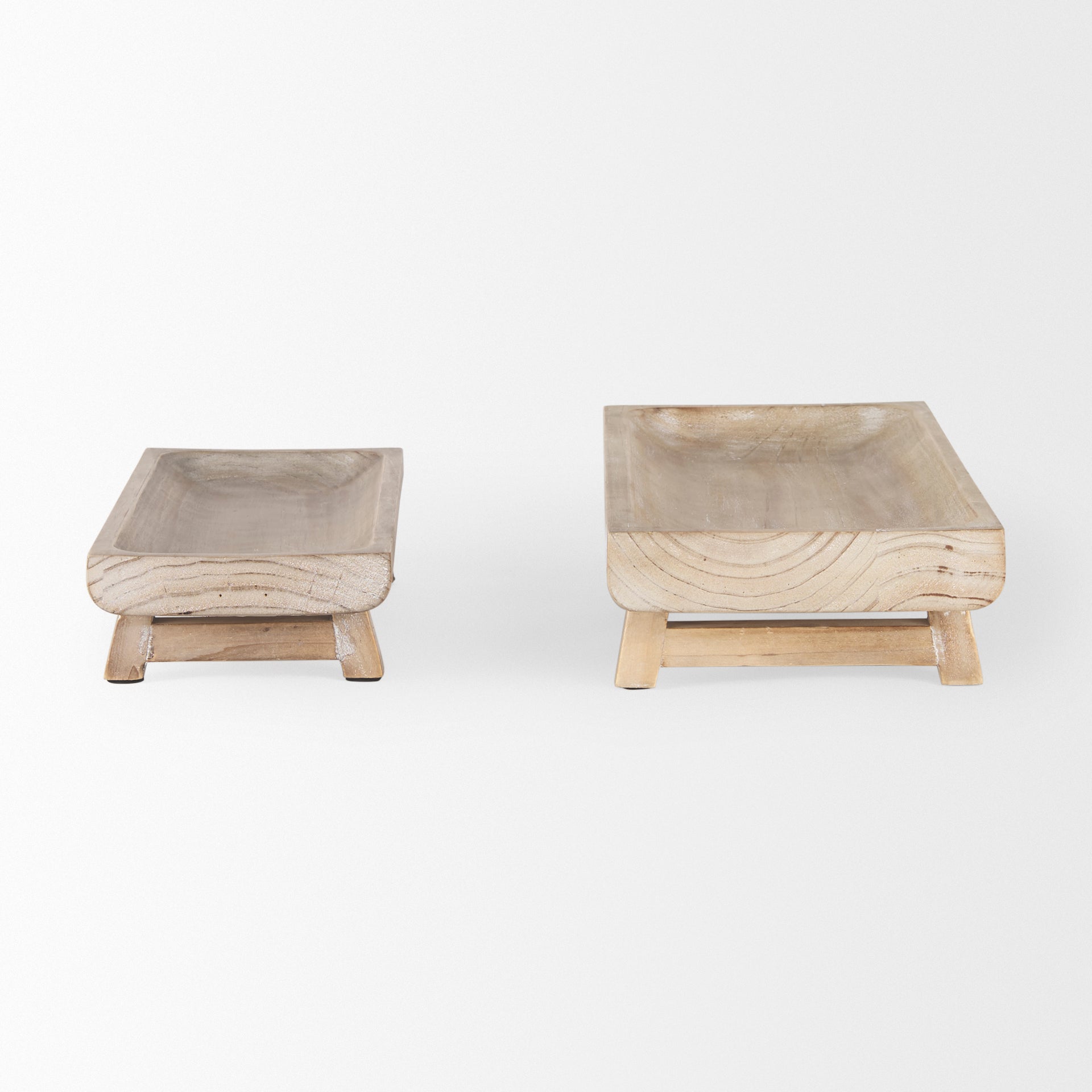 Carver Set of 2 Rectangular White Washed Wood Trays